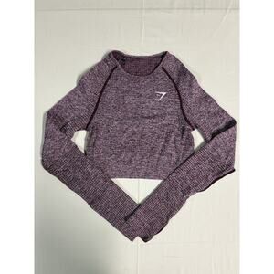 Gymshark Women’s Maroon Fitted Long Sleeve Crop Top With Thumb Holes Size XS